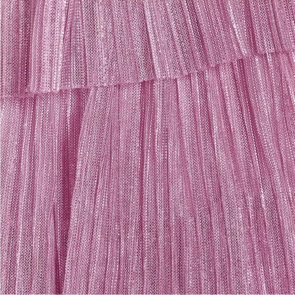 NWT Gianni Bini Grace Metallic Plisse Sweetheart Neck Cut-Out Tiered Dress Sz 8 - Picture 10 of 10